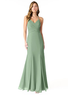 Azazie Carolina Vestidos de damas de honor Vestido de Matcha de Gasa de Corte Sirena con Volante image1