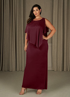 Azazie Aspyn Mother of the Bride Dresses Cabernet Sheath Beaded Mesh Dress image11