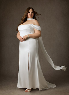 Azazie Blithe Vestidos de novia Vestido de Diamante Blanco de Satén Elástico de Corte Recto con Corte Lateral image20