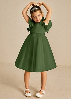 Azazie Kaeya Flower Girl Dresses Olive A-Line Bow Tulle Dress image3