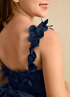 Azazie Tweety Robe Demoiselle D'honneur Fillette Robe Trapèze en Tulle Dentelle Bleu Marine Foncé image7