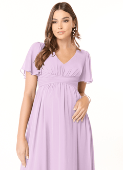 Azazie Verna Brautjungfernkleider für Schwangere A-Linie V-Hals Gerüscht Chiffon Bodenlänge Kleid image5