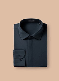 front Noah Navy Blue Performance Stretch Dress Shirt