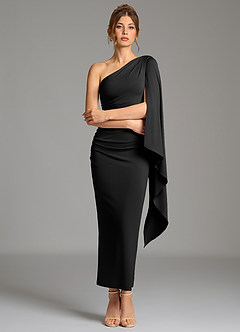 Azazie Jana Bridesmaid Dresses Black Sheath Long Sleeve Premium Stretch Jersey Dress image3