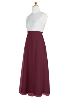 Azazie Albertine Junior Cabernet A-Line Lace Chiffon Dress image9