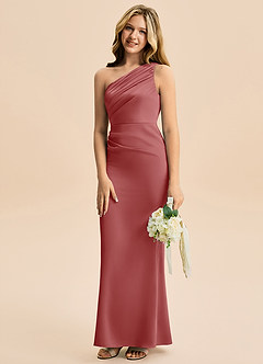 Azazie Akilah Junior Jurk van Stretch Satijn met Kolom Geplooid Antieke Roos image5