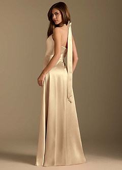 Azazie Tracie Bridesmaid Dresses Gold A-Line Pleated Metallic Satin Dress image9