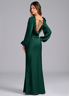 Azazie Melani Bridesmaid Dresses Emerald Mermaid Long Sleeve Stretch Satin Dress image5
