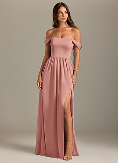 Azazie Calianna Bridesmaid Dresses Rosette A-Line Off the Shoulder Stretch Satin Convertible Dress image1