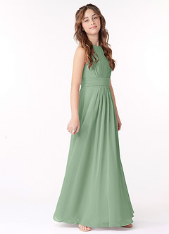 Azazie Bonnie Junior Matcha A-Line Pleated Chiffon Dress image2