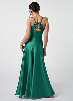 Azazie Avelina Junior A-Linie Plissee Metallischer Satin Kleid Smaragd image4
