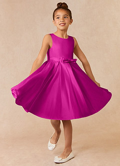 Azazie Coco Flower Girl Dresses Fuchsia A-Line Bow Matte Satin Dress image1