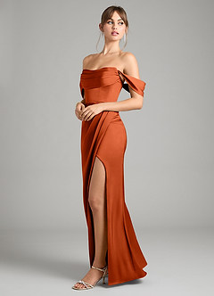 Azazie Johana Bridesmaid Dresses Paprika Mermaid Off the Shoulder Stretch Satin Convertible Dress image7