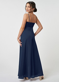 Azazie Sonya Junior A-Linie Spitze Chiffon Kleid Dunkelmarine image4
