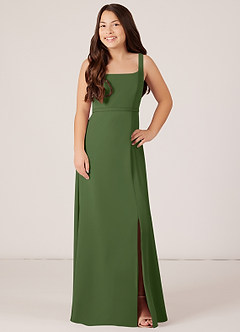 Azazie Renee Junior Olive A-Line Side Slit Chiffon Dress image1