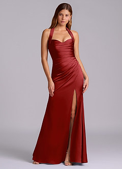 Azazie Destiny Bridesmaid Dresses Pomegranate Mermaid Sweetheart Neckline Stretch Satin Dress image7