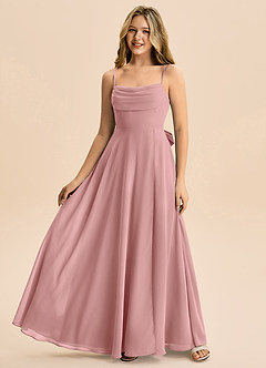 Azazie Bear Junior Vestido de Rosa Polvorienta de Gasa de Corte en A con Plisado image4