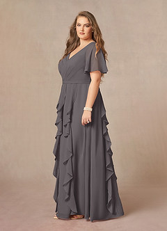 Azazie Watson Mother of the Bride Dresses Steel Grey A-Line V-Neck Chiffon Dress image8