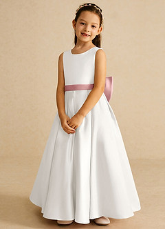 Azazie Pipsy Flower Girl Dresses Ivory Dusty Rose A-Line Bow Matte Satin Dress image4
