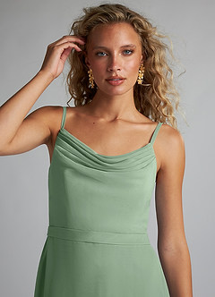 Azazie Summer Bridesmaid Dresses Matcha Mermaid Scoop Cowl Chiffon Dress image5