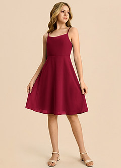 Azazie Shale Vestido de Borgoña de Gasa de Corte en A con Lazo image4