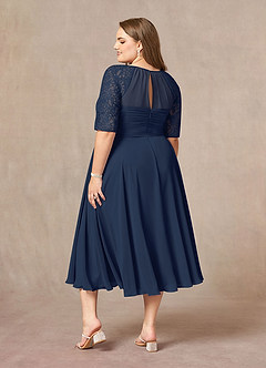 Azazie Dorothea vestidos de madre de la novia Vestido de Azul Marino Oscuro de Gasa de Corte En A con Encaje image2