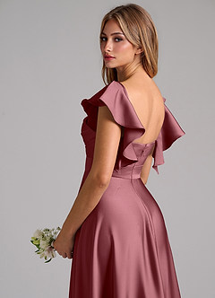 Azazie Leilani Brautjungfernkleider A-Linie Gestreift Stretch-Satin Kleid Wüstenrose image9