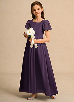 Azazie Lilia Junior Formal vestidos de niña de las flores Vestido de Ciruela de Gasa de Corte En A con Con mangas image3