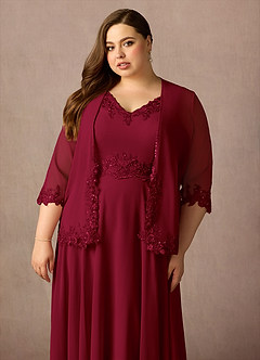 Azazie Devana Abiti per la Madre della Sposa Abito A-Line in Chiffon Lustrini Borgogna image14