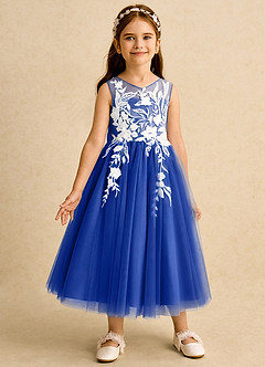 Azazie Sundae Robe Demoiselle D'honneur Fillette Robe Princesse en Dentelle Bleu Roi image5