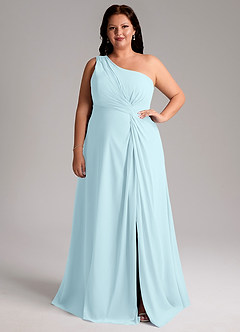 Azazie Brooke Robes de demoiselle d'honneur Robe Trapèze en Mousseline de soie Une épaule Bleu Nuage image8