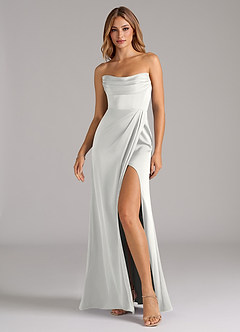 Azazie Johana Robes de demoiselle d'honneur Robe Sirène Convertible en Satin extensible Épaule décolletée Blanc image6