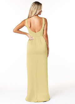 Azazie Nessi Final Sale Black Sheath Scoop Side Slit Stretch Satin Dress image2