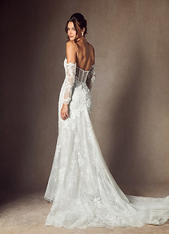 Azazie Caitlin Wedding Dresses Diamond White Mermaid Strapless Lace Dress image2