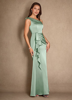 Azazie Hamptons vestidos de madre de la novia Vestido de Agave de Satén Elástico de Corte En A con Plisado image3
