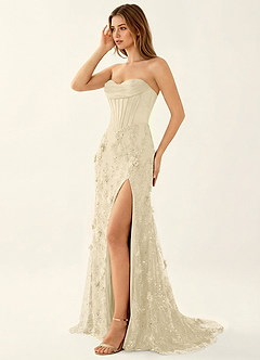 Iliana Champagne 3D Flowers Corset Beading Prom Dress image3