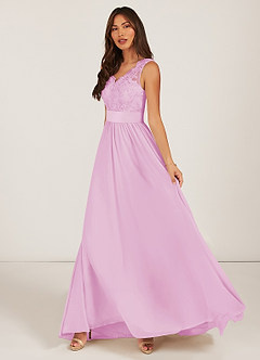 Azazie Gertrude Bridesmaid Dresses Candy Pink A-Line Lace Chiffon Dress image3