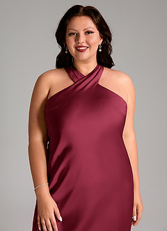 Azazie Doretta Bridesmaid Dresses Burgundy Mermaid Pleated Stretch Satin Dress image7