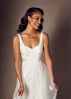 Azazie Ebony Vestidos de novia Vestido de Diamante Blanco de Satén con cara trasera de crepé de Corte en A con Lentejuela image7