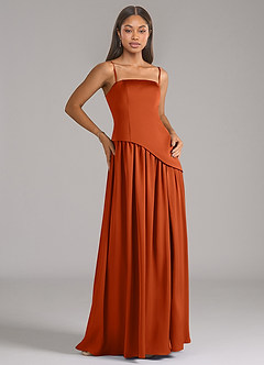 Azazie Adeline Robes de demoiselle d'honneur Robe Trapèze Convertible en Satin extensible Sans bretelle Orange Brûlée image7