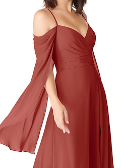 Azazie Cienna Jurken voor bruidsmeisjes Jurk van Chiffon met A-Lijn Off the Shoulder Terracotta image6