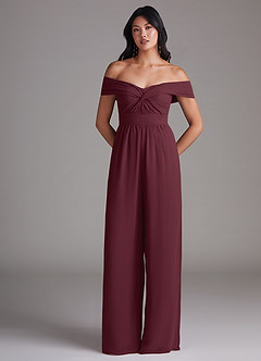 Azazie Lamara Bridesmaid Dresses Cabernet Off the Shoulder Chiffon Convertible Jumpsuit image3