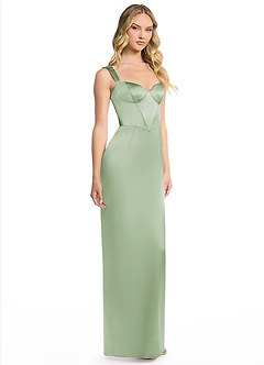 Azazie Alexis Vente Finale Robe Fourreau en Satiné métallisé Encolure en Forme de Cœur Vert Sauge image2