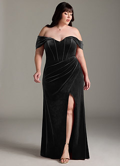 Azazie Jas Jurken voor bruidsmeisjes Converteerbaar Jurk van flueel met Kolom Off-the-shoulder korset Zwart image11