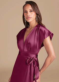 Azazie Nico Brautjungfernkleider A-Linie Plissee Metallischer Satin Kleid Burgunderrot image2