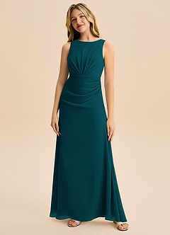 Azazie Floris Junior Robe Trapèze en Mousseline de soie Plissée Vert Pin image4