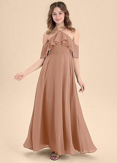 Azazie Tessabelle Junior Abito A-Line in Chiffon a Spalla Scoperta Champagne Rosa image6