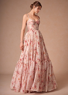 Halame Apricot Multi Sleeveless Floral A-Line Gown image7