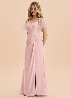 Azazie Indy Junior Powder Pink Sheath Ruched Chiffon Dress image2