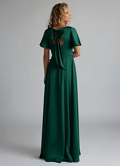 Azazie Kimber Bridesmaid Dresses Emerald A-Line Ruched Stretch Satin Dress image2